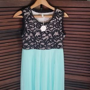 Pink Blush Sea foam Green with Black Lace Dress